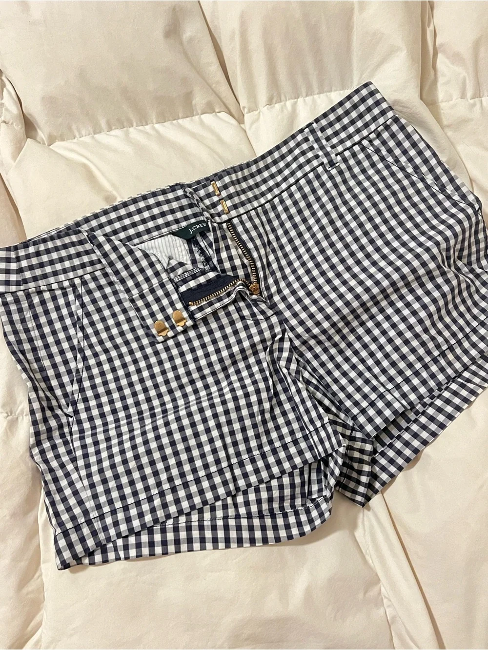 J. Crew Navy and White Gingham Cotton Shorts